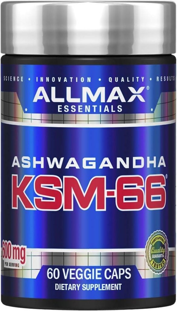 ALLMAX Essentials Ashwagandha KSM-66 (60 Veggie Caps) - Αύξηση μυϊκή δύναμη & ανάκτηση - Μη ΓΤΟ, Χωρίς γλουτένη - 30 Υπηρεσίες