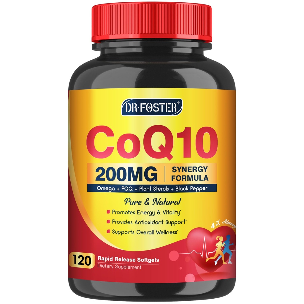 CoQ10 200mg Softgels με βιταμίνη Ε & Ωμέγα 3-6 -9 & PQQ - Υψηλή απορρόφηση Συνένζυμο Q10 με Bioperine 