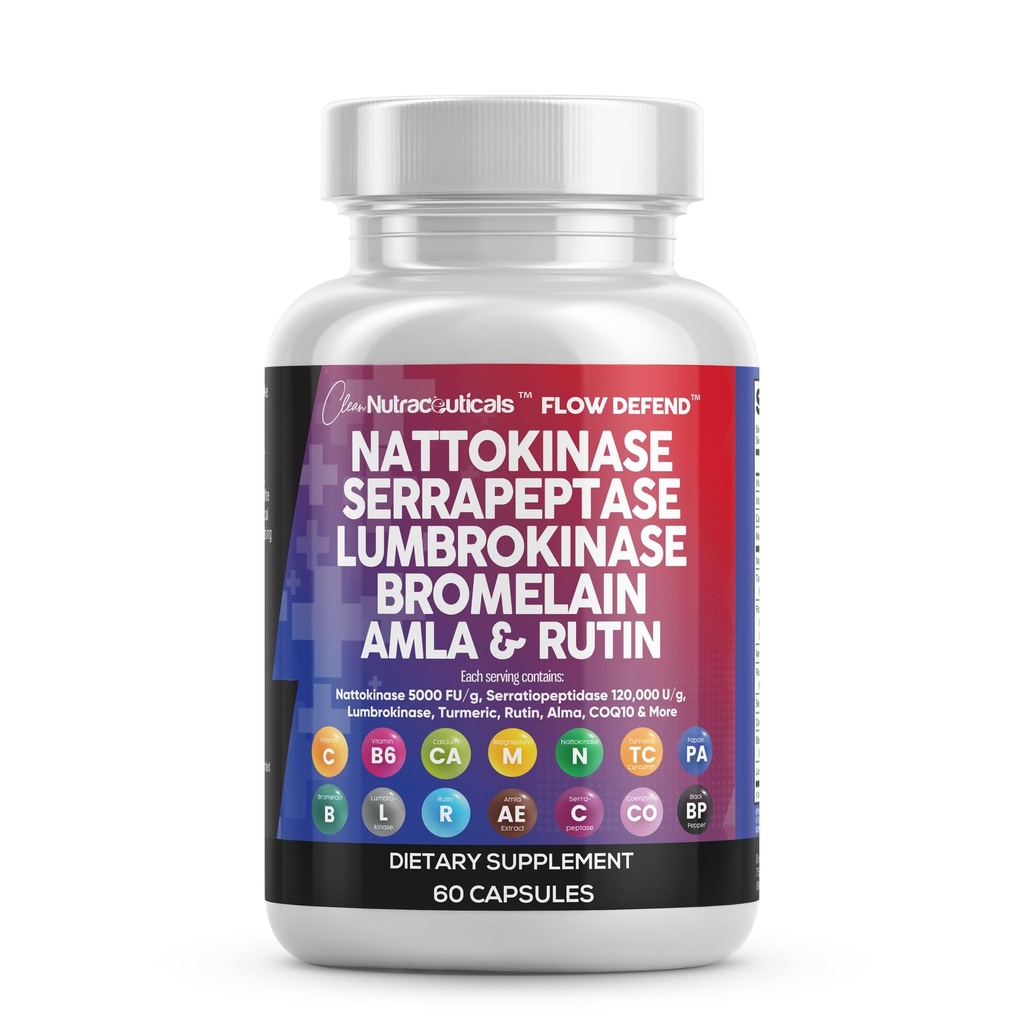 Καθαρά Νατοκινάση Nattokinase 4000 FU Serrapeptase 120000 SPU Συμπλήρωμα ενζύμων λουμπροκινάσης με κάψουλες Bromelain Papain Papaya Enzymes Rutin Extract Amla Magnesium Vitamin B6 & VIT C