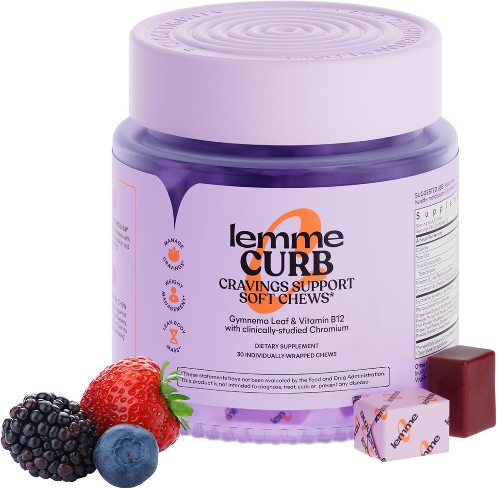 Lemme Curb Cravings Soft Chews - Διαχείριση Ορεκτικό, Υποστήριξη Μεταβολισμός & Lean Body w/Clinicly Studied Chromium, Gymnema & B12 για Υγιεινή Διαχείριση Βάρος, Μικτό Μπέρι, 30 Count (Month Supply)