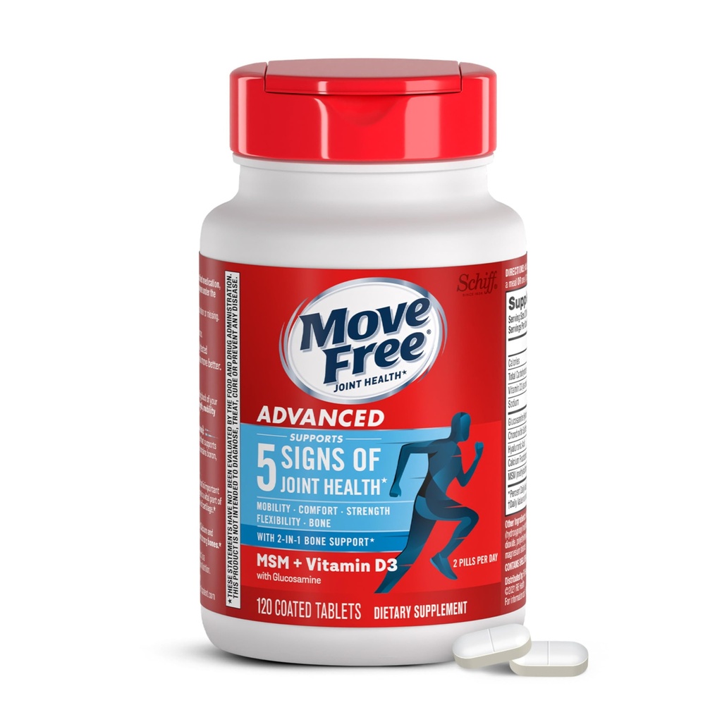 Μετακίνηση δωρεάν Advanced Glucosamine Chondroitin MSM + Βιταμίνη D3 Κοινό συμπλήρωμα υποστήριξης, υποστηρίζει την κινητικότητα Άνετη δύναμη Ευελιξία & Οστά + Ανοσοποιητική υγεία - 120 δισκία (60 μερίδες)*