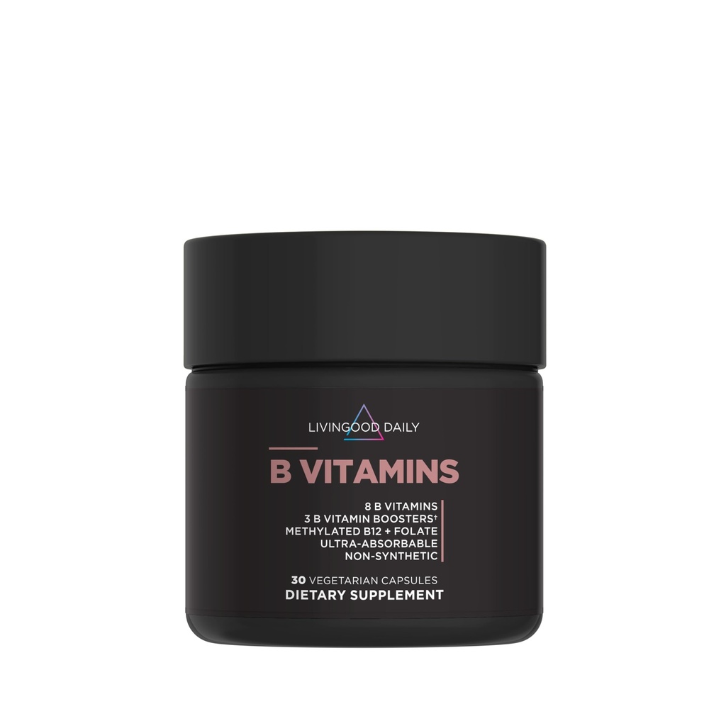 Livingood Daily Vitamin B Complex Κάψουλες για άνδρες και γυναίκες, μεθυλιωμένο B12 & φολικό, 11 Ενεργές Μορφές Συμπεριλαμβάνονται B1 B2 B3 B5 B6 & Βιοτίνη, Χωρίς γλουτένη, Βιταμίνες Vegan B για Καρφιά Δέρματος μαλλιών, 30 Κάψουλες