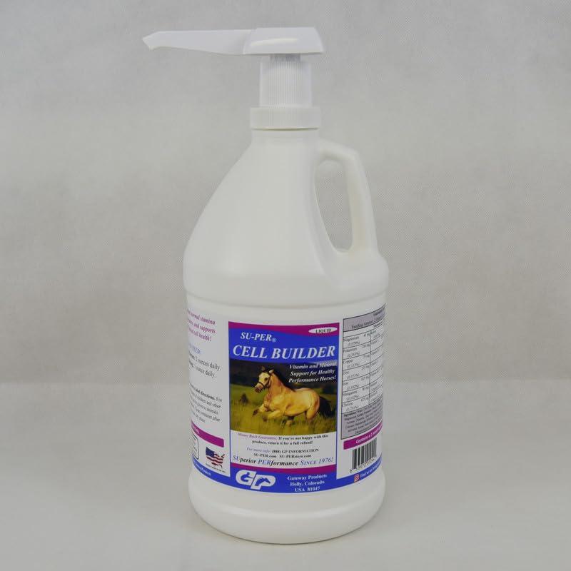 SU-PER Cell Builder Horse Supplement - Υψηλής Σιδήρου Βιταμίνη Ορυκτό Ιπποειδή Blood Builder Υγρό για Performance Horses - 1/2 Gallon + Αντλία