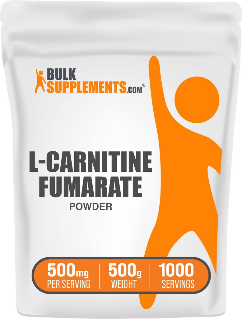 BulkSupplements.com L-Καρνιτίνη Φουμαρική σκόνη - συμπλήρωμα καρνιτίνης, Αθλητική Διατροφή, L-Καρνιτίνη 500mg - Χωρίς γλουτένη, 500mg ανά σερβίρισμα, Χωρίς γλουτένη, 500g (1.1 lbs) (Pack of 1)