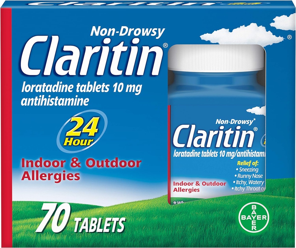 Claritin 24ωρη Αλλεργία Ιατρική, Μη- Νυχθηρή συνταγή Ενίσχυση Αλλεργία Ανακούφιση, Loratadine Αντιισταμινικά δισκία, 70 κόμης