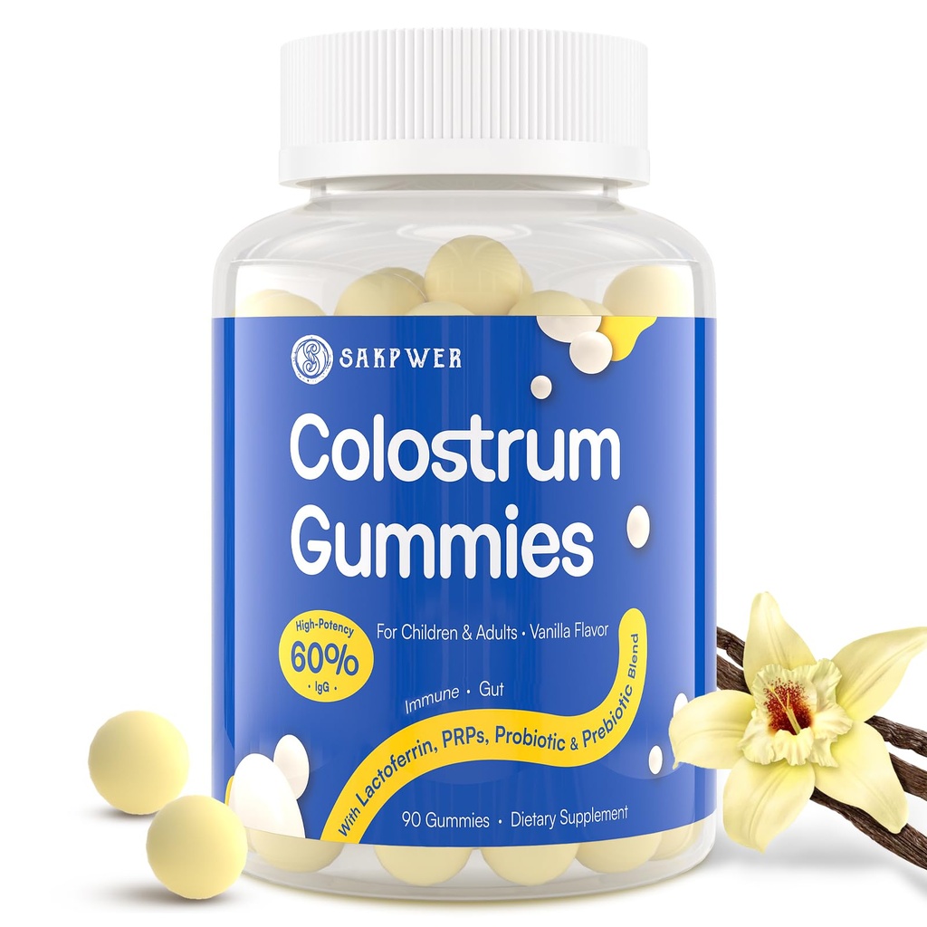 Συμπληρώματα βοτάνων Gummies - με 60% Highest IgG, Lactoferrin, Probiotics και Πρεβιοτικά για ενήλικες και παιδιά, Vanilla Flavor & Sugar Free, 90 Gummies