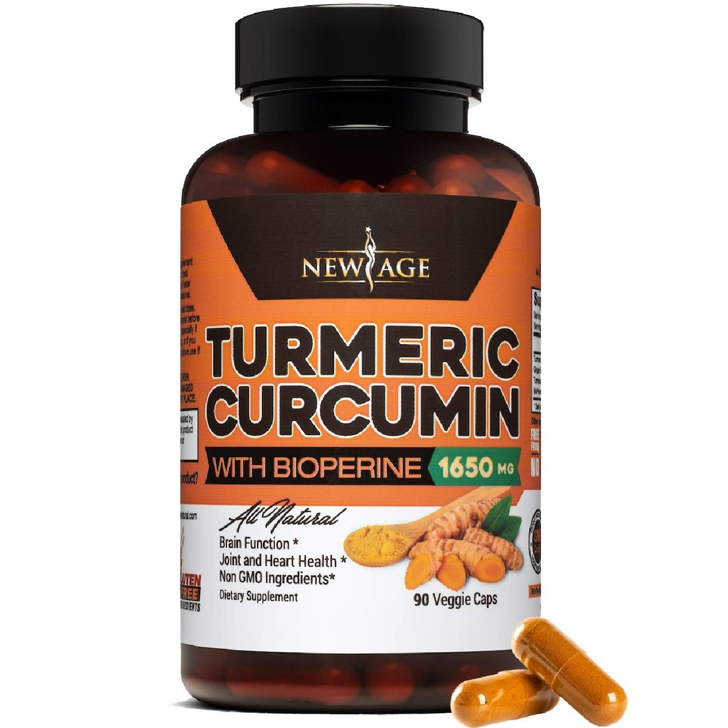 NEW AGE Turmeric Curcumin with Bioperine Capsules - Φυσική Κοινή & Υγιεινή Υποστήριξη με 95% Τυποποιημένα Κουρκουμινοειδή για Ικανότητα & Απορρόφηση - Μη ΓΤΟ, Χωρίς Γλουτένη (90 Count (Pack of 1))