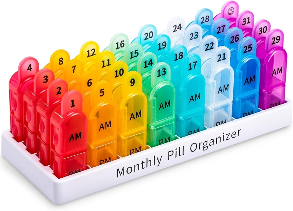 Hill Organizer Μηνιαία 2 φορές την ημέρα, 30 ημέρα Hill Organizer AM PM, Ένα μήνα Hill Box Organizer με Μοναδικό σχεδιασμό λαβή, 31 ημέρες ταξίδι Midicine Pill περιπτώσεις Hold to Vitamin, συμπληρώματα & φάρμακα