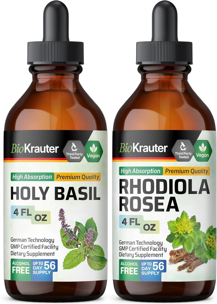 BIO KRAUTER Ιερός Βασίλειος Βάμμα 4 Fl. Oz. & Rhodiola Rosea Βάμμα 4 Fl. Oz.
