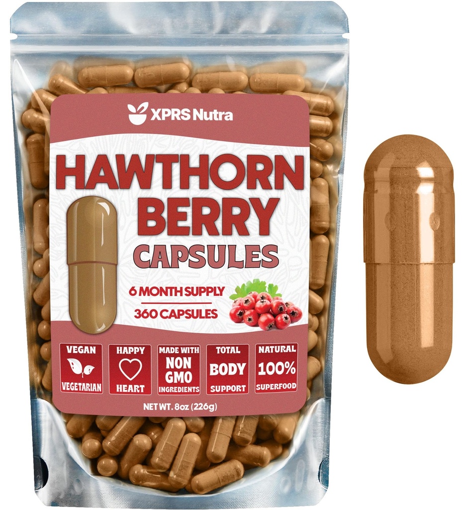 Hawthorn Berry Powder Capsules - 360 Count (6 Month Supply) - Premium Hawthorn Berry Capsules for Cardiovascular Support - Hawthorne Berry Powder - An Ideal Hawthorne Supplement for Men and Women