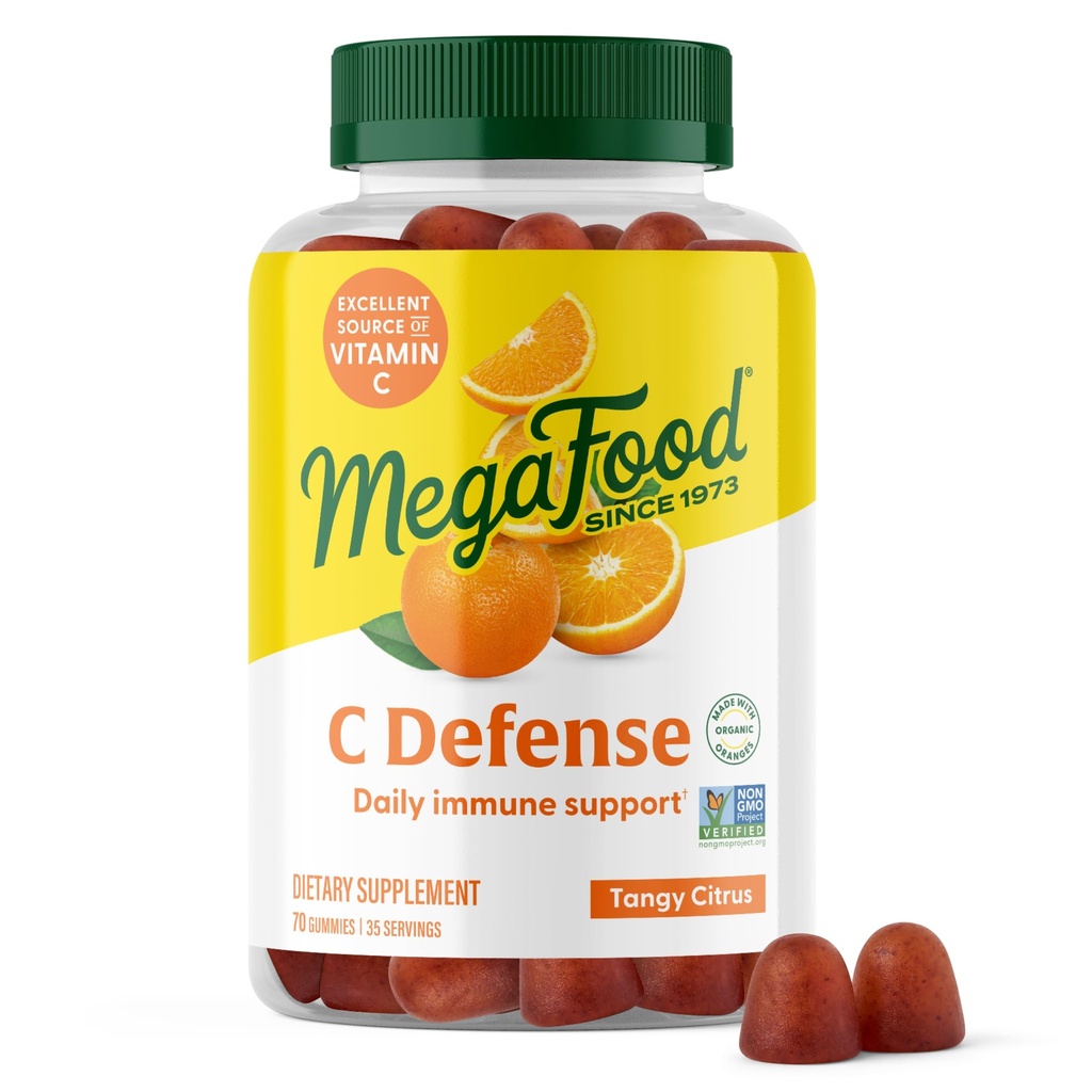 MegaFood C Defense Daily Immune Support Supplement - Μασώμενα Βιταμίνη C Gummies, Tangy Citrus Flavor, Made with Real Food Like Orange & Cranberry, Vegan, Gluten-Free - 70 Gummy Vitamins, 35 Servings