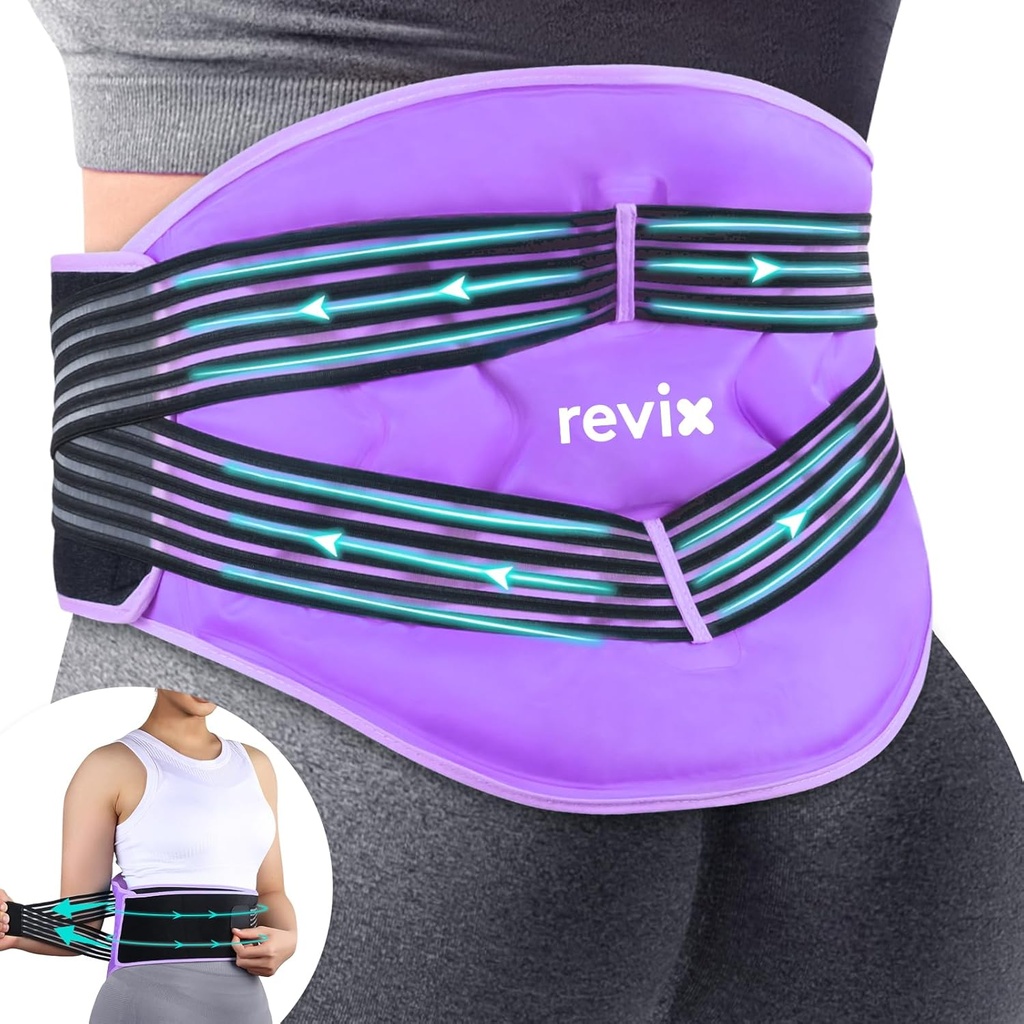 REVIX Reusable Large Back Ice Packs with Compression Straps, Adjustable Lower Back Ice Wrap for Lumbar, Sciatic Nerve, Soft Plush Lining, Cold Compress Therapy
