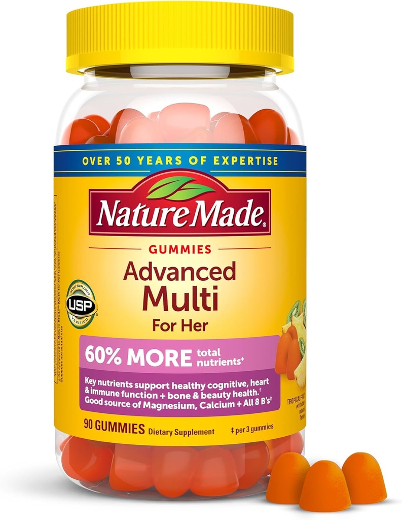 Nature Made Advanced Women Gummy Multivitamins with Magnesium Citrate, Calcium, B Vitamins, Multivitamin Gummies για γυναίκες, 90 Multi Vitamin Gummies, 30 Day Supply