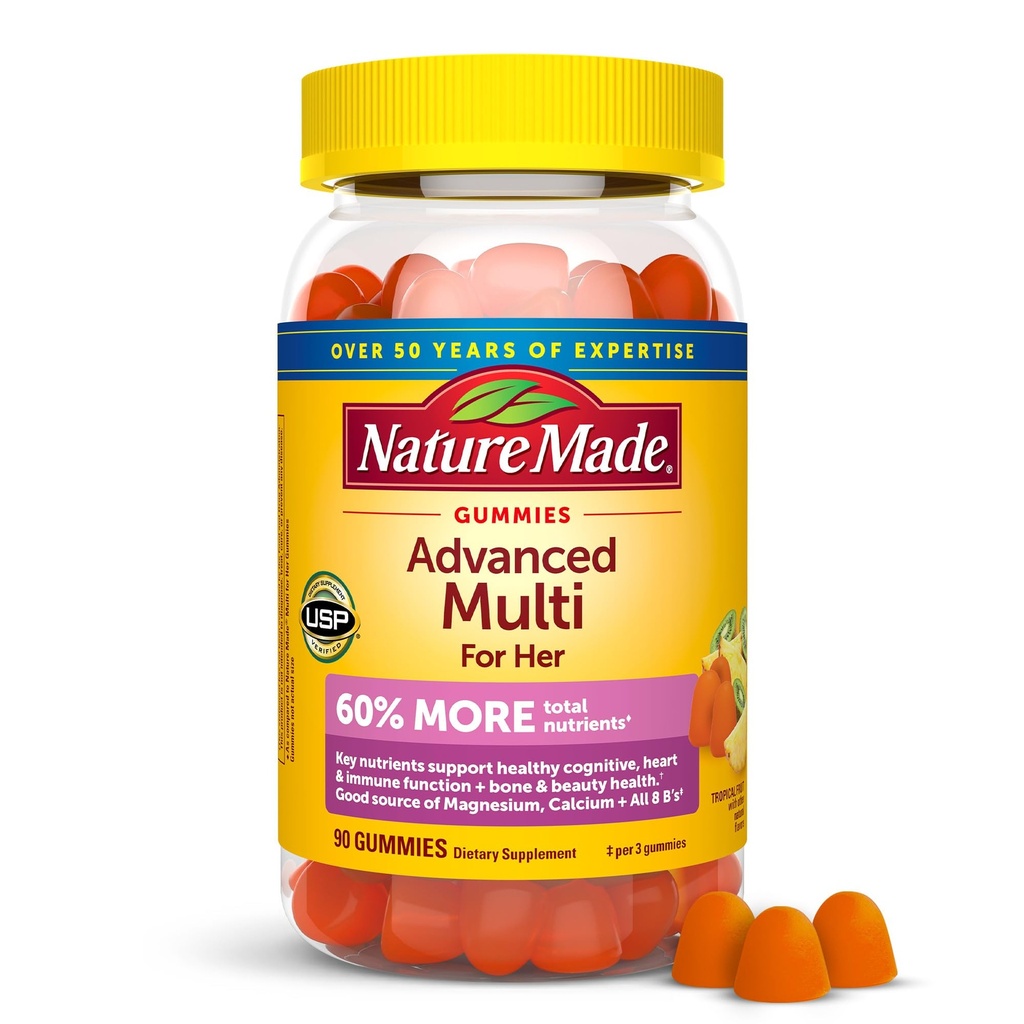 Nature Made Advanced Womens Gummy Multivitamins with Magnesium Citrate, Calcium, B Vitamins, Multivitamin Gummies for Women, 90 Multi Vitamin Gummies, 30 Day Supply