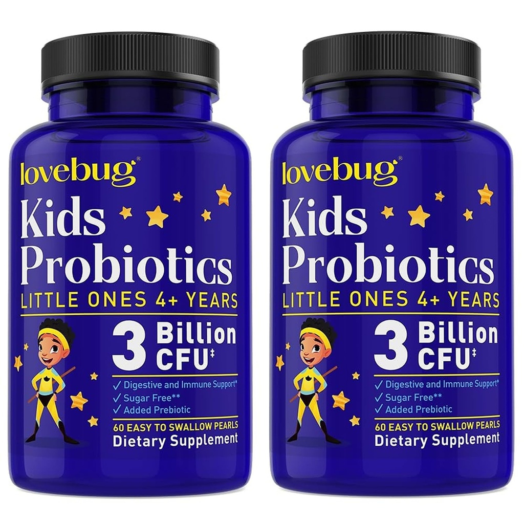 LOVEBUG Probiotics for Kids - Παιδικά Προβιοτικά Μασώμενα με Πρεβιοτικά για την ηλικία 4+, Καθημερινή Παιδική Οπίσθια Υγεία, Δυσκοιλιότητα, Πεποίθηση & Ανοσοποιητικό Συμπλήρωμα Υποστήριξης, Χωρίς Ζάχαρη, 120 Μαλακά Μαργαριτάρια