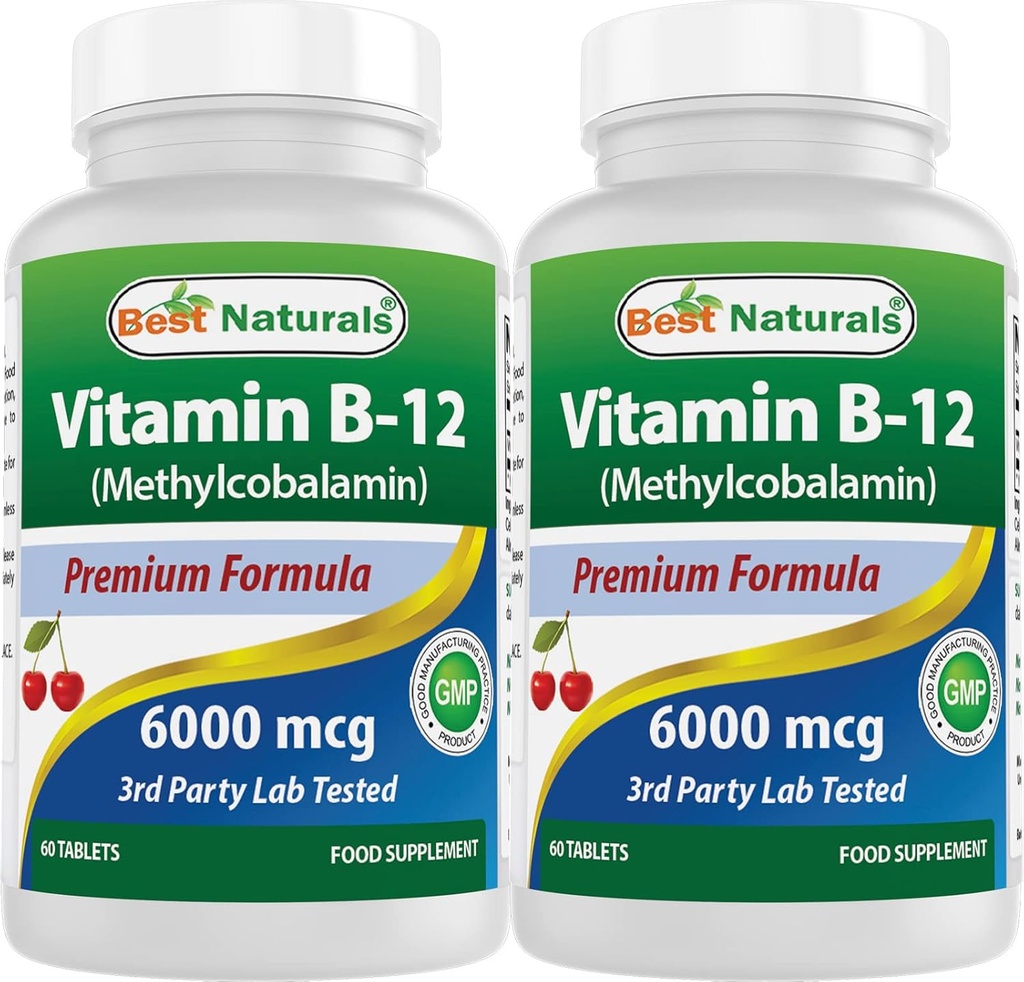 Best Naturals Βιταμίνη B-12 ως Methylcobalamin (Methyl B12), 6000 mcg 60 Υπογλώσσια δισκία (60 Count (Pack of 2))