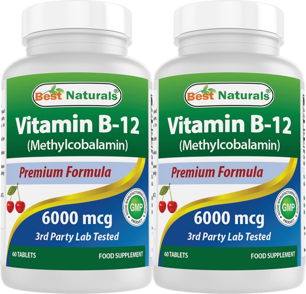 Best Naturals Βιταμίνη B-12 ως Methylcobalamin (Methyl B12), 6000 mcg 60 Υπογλώσσια δισκία (60 Count (Pack of 2))