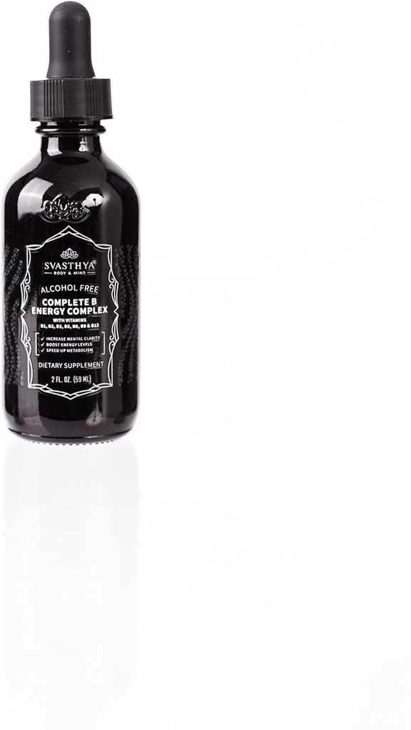 Svasthya Body & Mind B2 D3 Vitamin B Complex Liquid Supplement - Όλες οι Φυσικές Υγρές Βιταμίνες Β για γυναίκες, άνδρες και παιδιά - Ultra Poent Drops w/B-6, B-12-5000mcg, Υπογλώσσια & Vegan Φιλικές