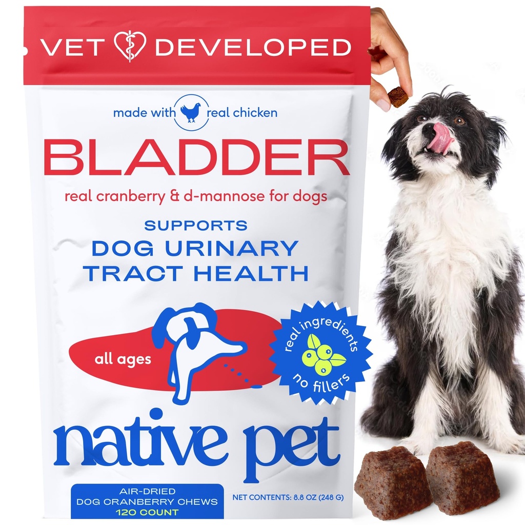 Native Pet Dog UTI θεραπεία - συμπλήρωμα βατόμουρο για τα σκυλιά Ελέγχου της ουροδόχου κύστης και την υποστήριξη των νεφρών - πρόληψη της ουρικής λοίμωξης και της ουρικής ακράτειας - Made with Real Cranberry Extract - 120 Chews