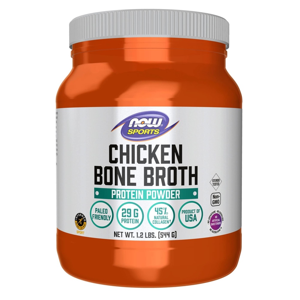 NOW Foods Sports Nutrition, Chicken Bone Broth Powder made with Premium-Quality Chicken Bone Extract, 1.2-Pound