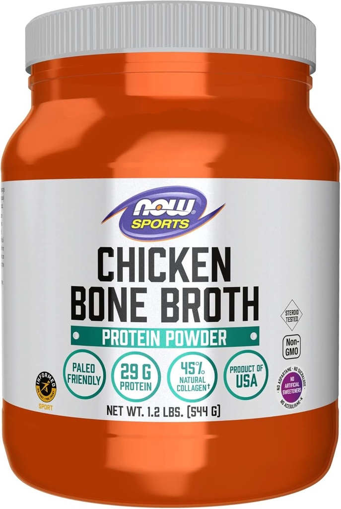 NOW Foods Sports Nutrition, Chicken Bronth σκόνης με Premium-Quality Chicken Bone Extract, 1.2-Pound