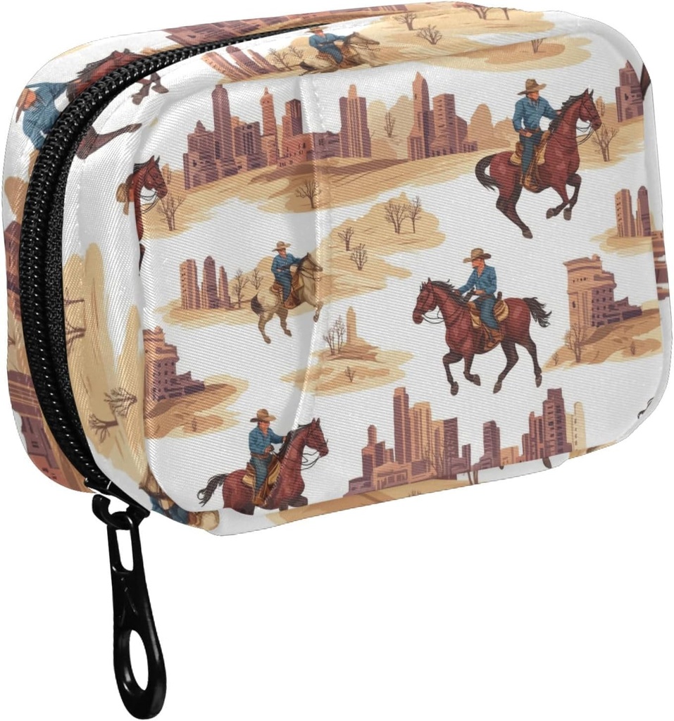 Fustylead Western Cowboy Ιππασία Ιππασία και Κτίριο Χάπια Organizer για Purse, Weekly Portable Pill Box with Zipper to Storage Vitamins Fish Oils Συμπληρώματα