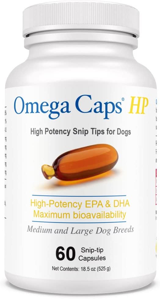 Omega Caps HP Snip Συμβουλές για Μεσαίου και Μεγάλου Σκύλους Υψηλής Ικανότητας EPA και DHA Μέγιστη βιοδιαθεσιμότητα Συμπλήρωμα ιχθυελαίου Vet Formated Made in USA Skin Coat Joint and Heart Health 60 Κάψουλες