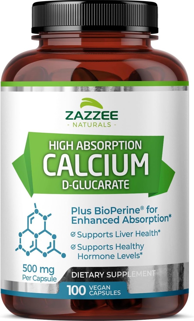 Zazzee Υψηλή Απορρόφηση Ασβέστιο D-Glucarate, 500 mg ανά κάψουλα, 3 mg BioPerine για ενισχυμένη απορρόφηση, 100 κάψουλες Vegan, Plus Broccoli 10:1 Extract, 100% χορτοφαγικά, CDG, όλα φυσικά και μη ΓΤΟ