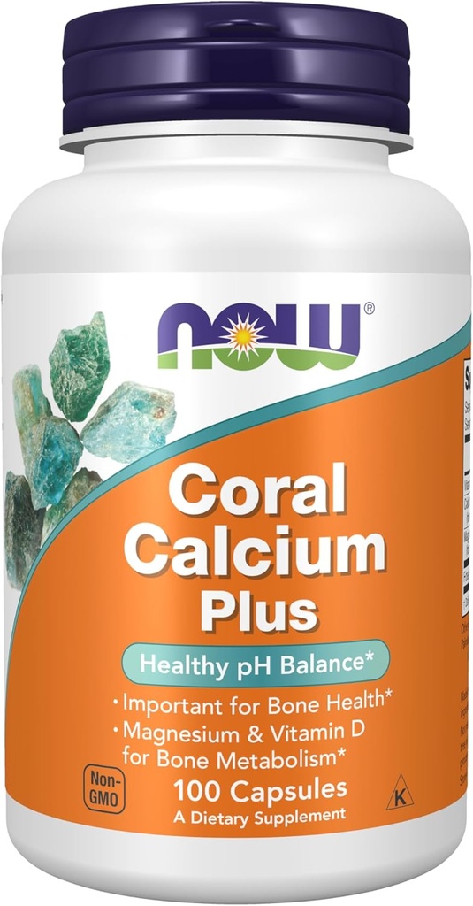 NOW Συμπληρώματα τροφίμων, Coral Calcium Plus, Bone Health*, Healthy pH Balance*, 100 Veg Κάψουλες