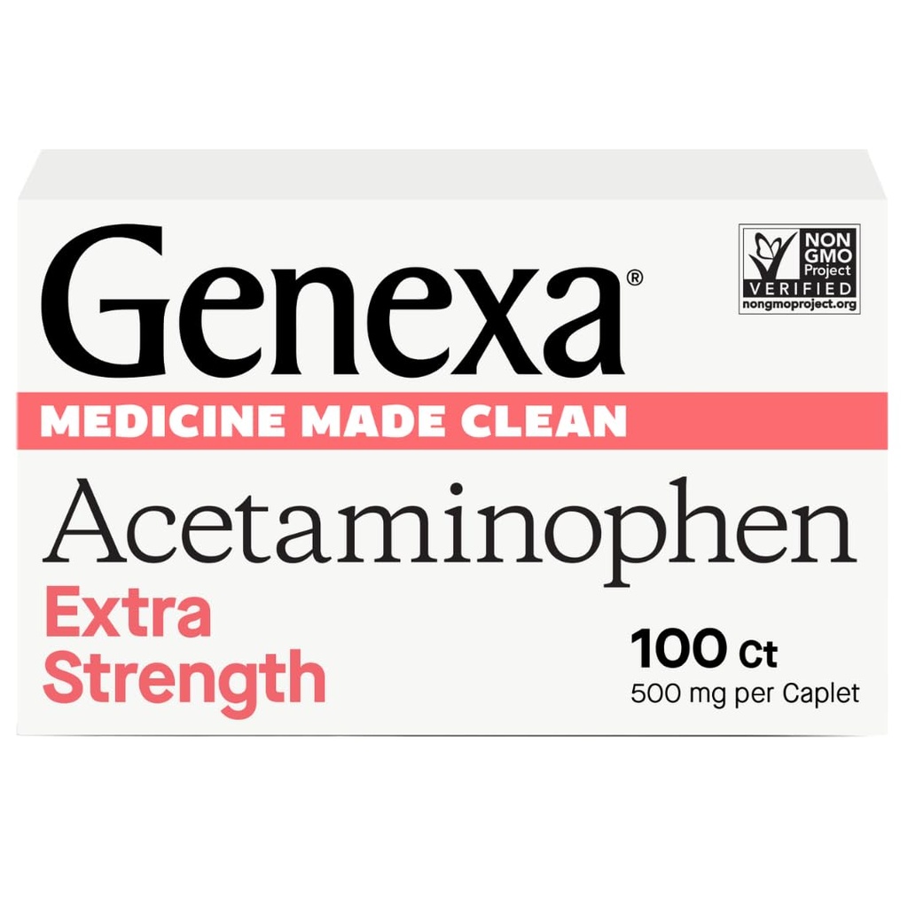 Genexa Clean Acetaminophen 500mg Extra Strength, Dye Free Pain Reliever Fever Reducer, 0% Τεχνητά Πρόσθετα, Πόνος Ιατρική για Ενήλικες, Ανακουφίζει Πονοκέφαλο, Οσφυαλγία, Ανώτερη Αρθρίτιδα Πόνος, 100 δισκία