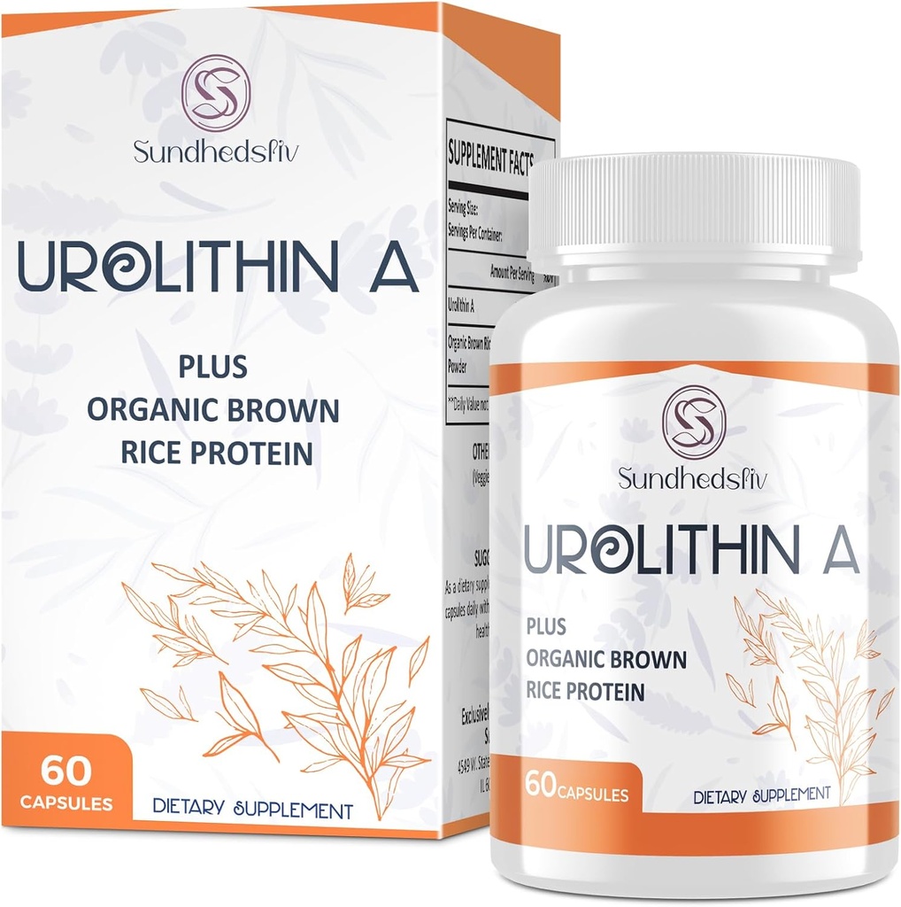Urolithin A Supplement 1500MG Plus Brown Rice Protein, for Exercise Performance & Mitochondrial Support, Gluten Free, 60 Capsules
