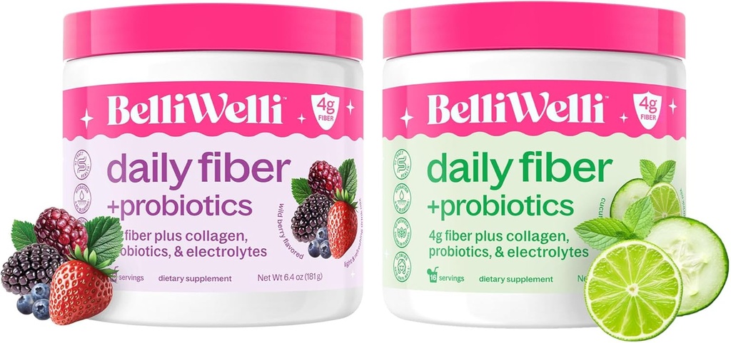 Daily Fiber Supplement Bundle with Collagen, Probiotics & Electrolytes - Υποστηρίζει Digestive Health, Regularity, and Skin Health – Αγγούρι Lime Mint & Wild Berry Flavors – 32 Μερίδες Σύνολο