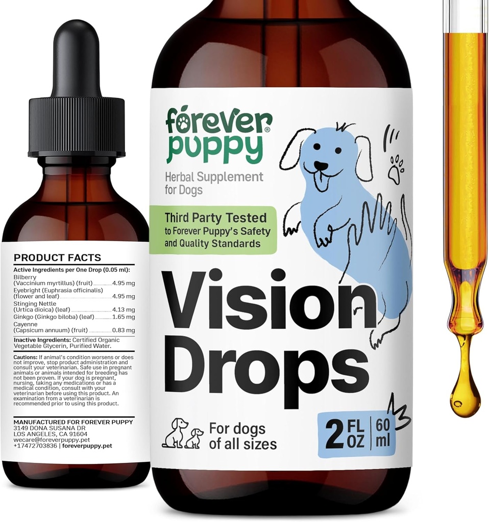 Forever Puppy Vision Συμπληρώματα για Σκύλους - Βάμμα ματιών w/Bilberry & Eyebright Herb - Όλες οι Φυές & Μεγέθη - Υγρό Σκύλος Συμπληρώματα Τροφίμων για Υποστήριξη Οράματος & Καθαρότητα ματιών - Ζάχαρη & Αλκοόλ-Δωρεάν - 2 oz