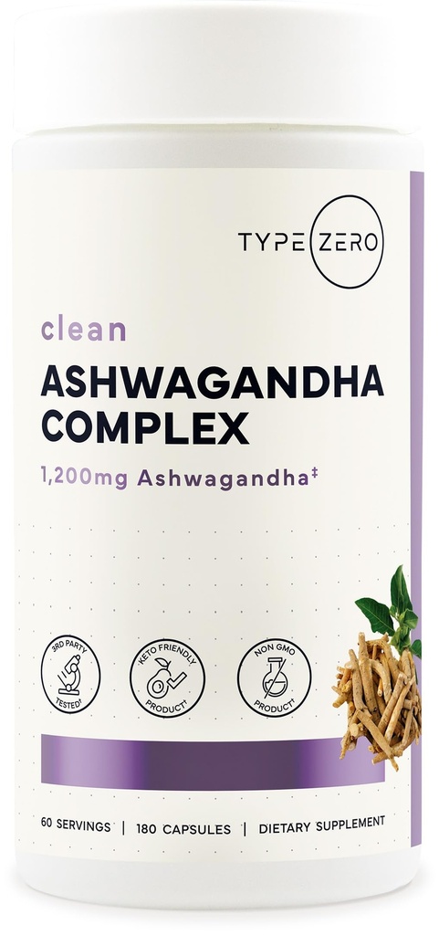 Τύπος Zero KSM-66 Ashwagandha Root Extract 1.200mg, 60 Σερβιέτες - Υψηλή ισχύς 5% Withanolides - με Turmeric, Rhodiola Rosea και BioPerine Black Pepper Extract - 180 Veggie Caps