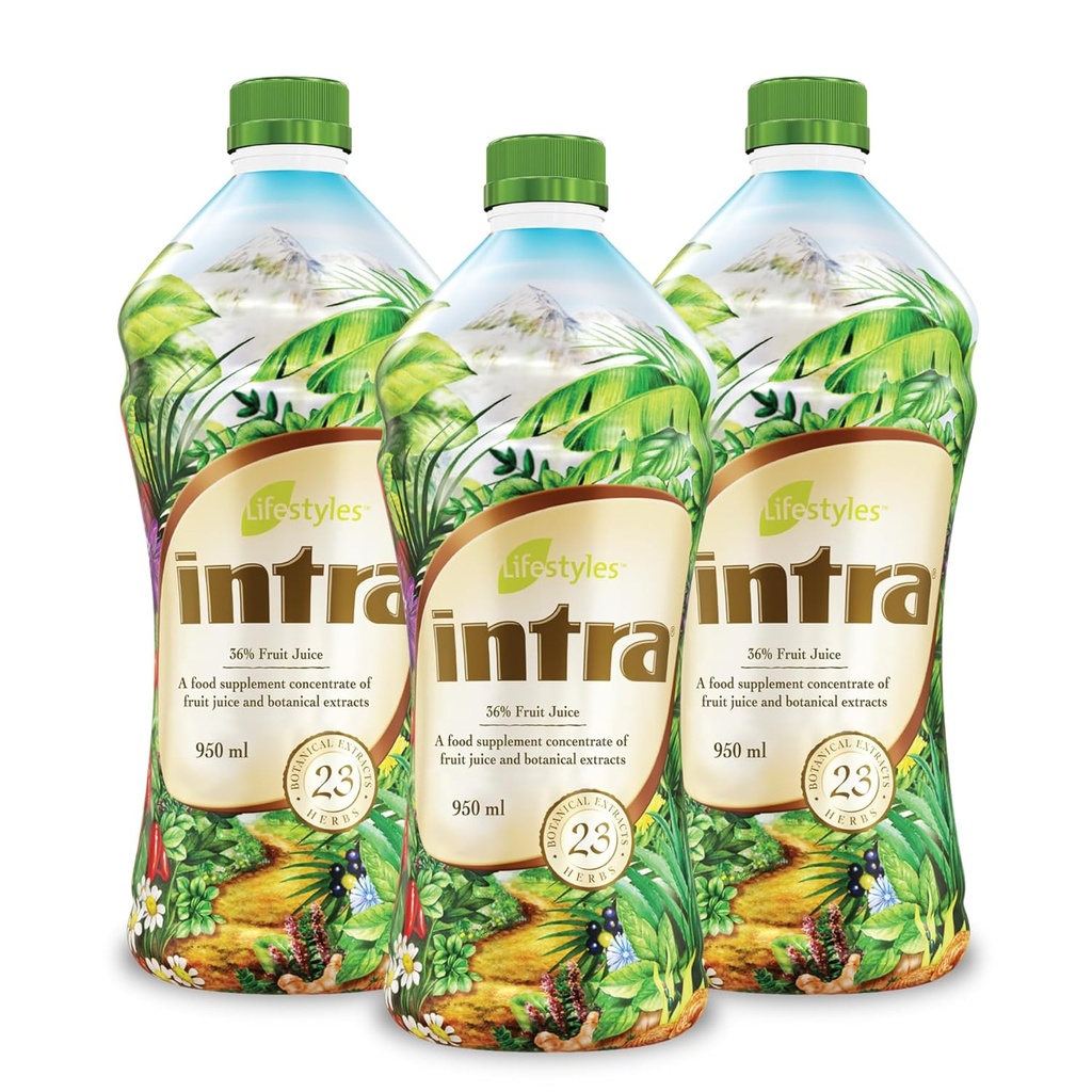 Lifestyles Intra Herbal Juice Drink – Botanical Beverage for Immune Support, Detox, Digestive & Cardiovascular Health – 23 Botanical Extracts – Made in Canada Trio Pack (950 mL /32 fl oz each)