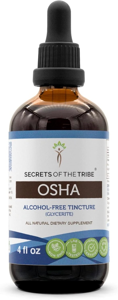Secrets of the Tribe OSHA Alcohol-Free Liquid Extract, Responsibly farmed OSHA (Ligusticum porteri) Dried Root 4 FL OZ
