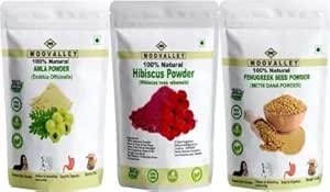 Combo Organic Αποξηραμένη Άμλα, Χιβίσκος και Μέθι (Fenugreek) Σκόνη (Κάθε 100 γραμμάρια/3,5 ουγγιά) Hyllanthus Emblica Hibiscus Rosa-Sinensis Trigonella Foenum-Graecum