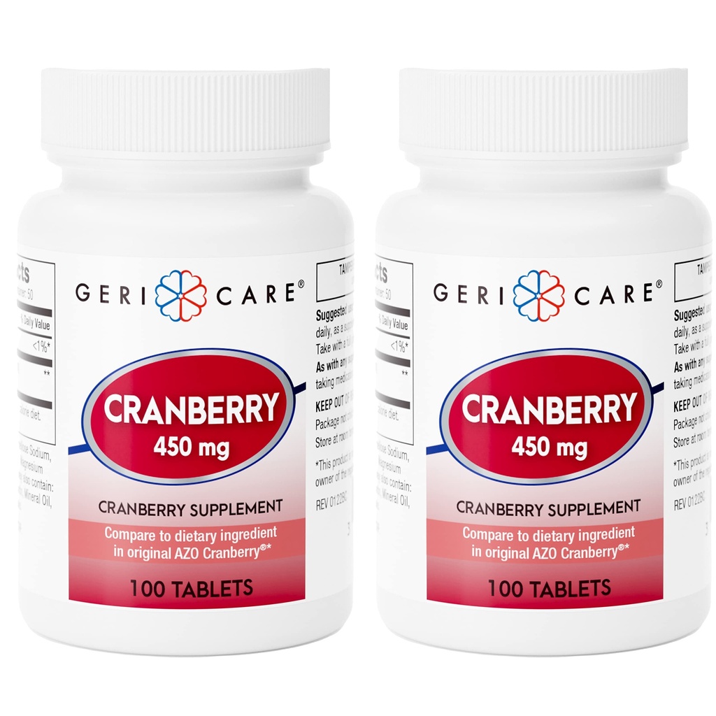 Συμπλήρωμα βατόμουρο υψηλής ισχύος - 450mg Pure Cranberry Tablets for Urinary Tract Health Natural UTI Prevention for Men & Women- GMO, Gluten & Dairy Free Cranberry Concentrate 100 Count (2pk)