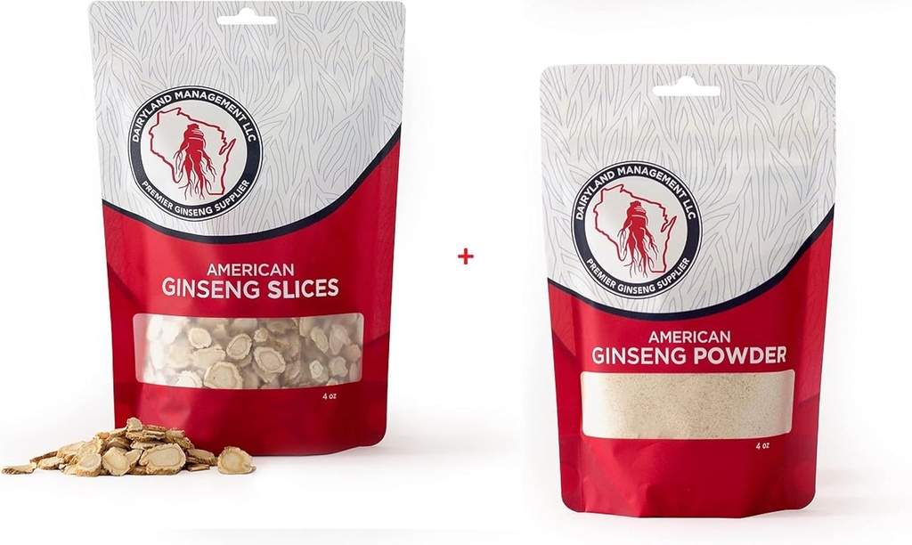 Dairyland American Ginseng Slices and Powder - 4 oz Pack Κάθε ένα από Wisconsin Ginseng – Απευθείας από τον αγρότη στον καταναλωτή 西洋参