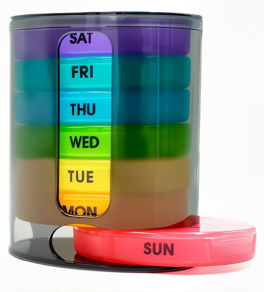 Weekly Pill Organizer (Twice-A-Day), Φορητή 7 Day Pill Box περίπτωση με Stackable AM/PM διαμερίσματα για χάπια, βιταμίνη, ιχθυέλαιο, συμπληρώματα, Ουράνιο τόξο (Ουράνιο τόξο)