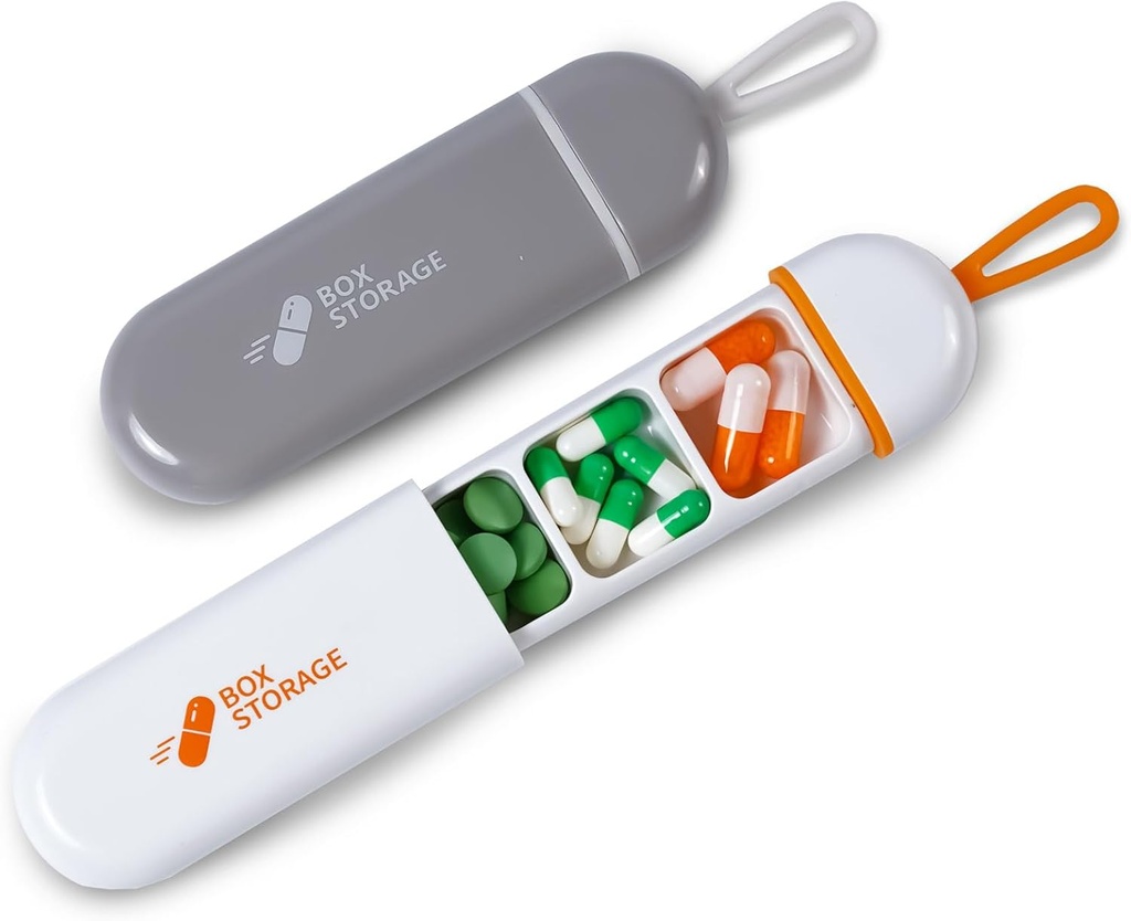 Travel Pill Organizer, Mini Pill Υπόθεση 3 Διαμερίσματα Φορητή θήκη χάπι, Αδιάβροχη θήκη φαρμακευτικής αγωγής Pouch για τους άνδρες πλήρωσης Βιταμίνες Φάρμακα Fish Oil Συμπληρώματα (White/Grey)