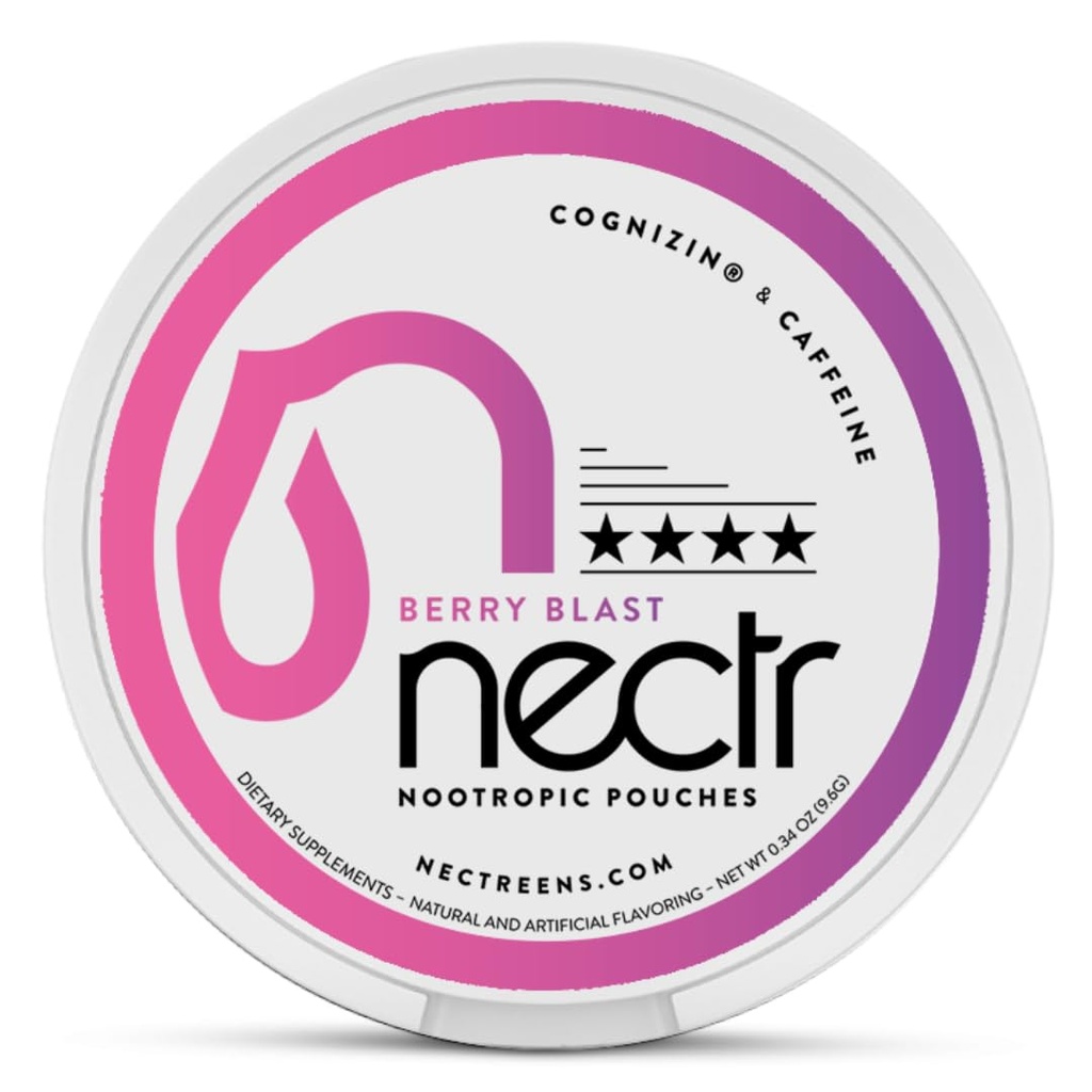 Nectr Energy Nootropic Pouches – Berry Blast Flavored, Caffeine Pouches με Cognizin® Citicoline. Φάρμακα εγκεφάλου χωρίς ζάχαρη. Ομαλή, σταθερή εστίαση & συμπλήρωμα ενέργειας - 1 Puck των 16pcs