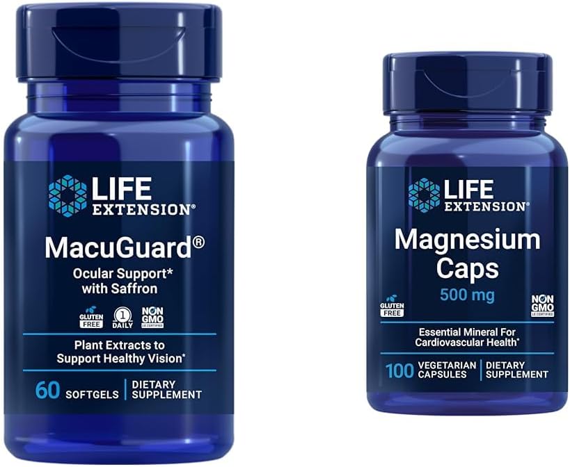 Life Extension MacuGuard Eye Health Supplement with Magnesium Capses 500mg - Λουτεΐνη, Ζεαξανθίνη, Μεσοζεαξανθίνη και Saffron for Healthy Vision - 60 Softgels and 100 Vegetarian Caps
