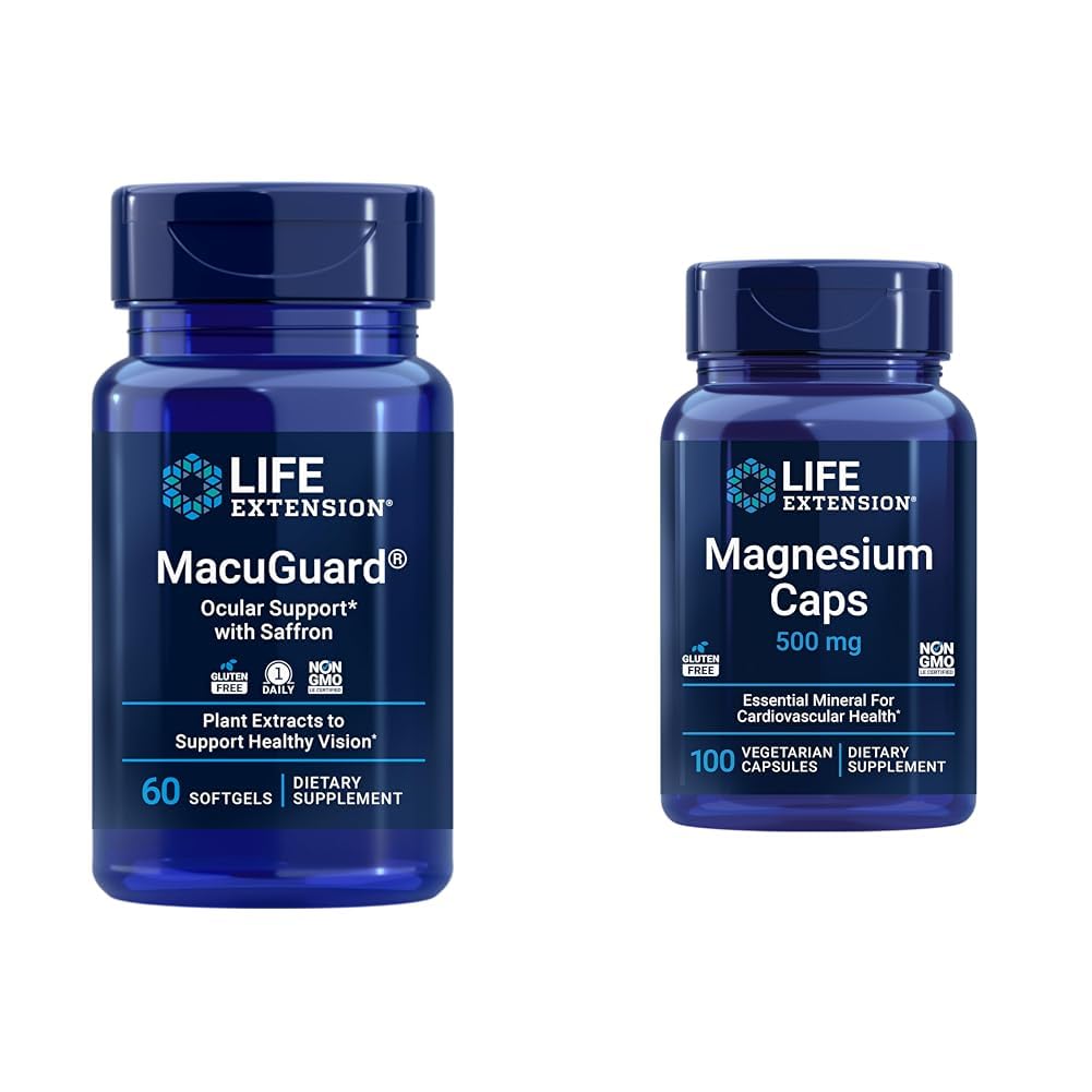 Life Extension MacuGuard Eye Health Supplement with Magnesium Capses 500mg - Λουτεΐνη, Ζεαξανθίνη, Μεσοζεαξανθίνη και Saffron for Healthy Vision - 60 Softgels and 100 Vegetarian Caps
