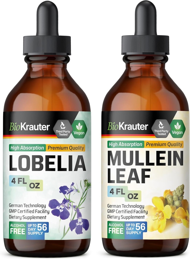 BIO KRAUTER Lobelia Tincture 4 Fl. Oz. & Mullein Tincture 4 Fl. Oz.