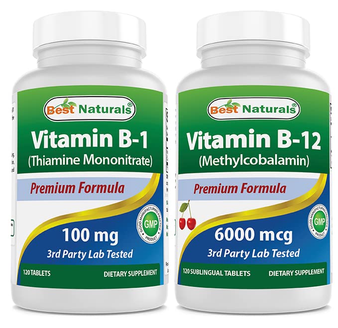 Best Naturals Βιταμίνη Β1 ως μονονιτρική θειαμίνη 100 mg & βιταμίνη Β12 6000 mcg