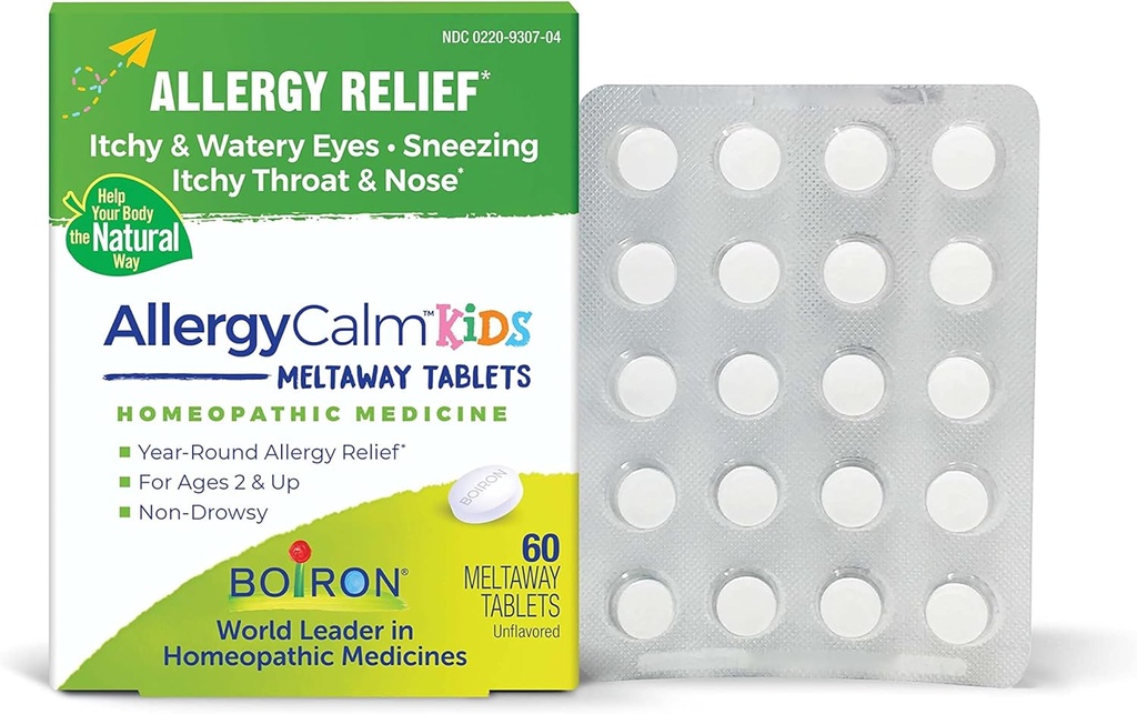 Boiron AllergyCalm Kids Tablets for Relief from Allergy and Hay Fever Symptoms of Sneezing, Runny Nose, and Itchy Eyes or Throat - 60 Count