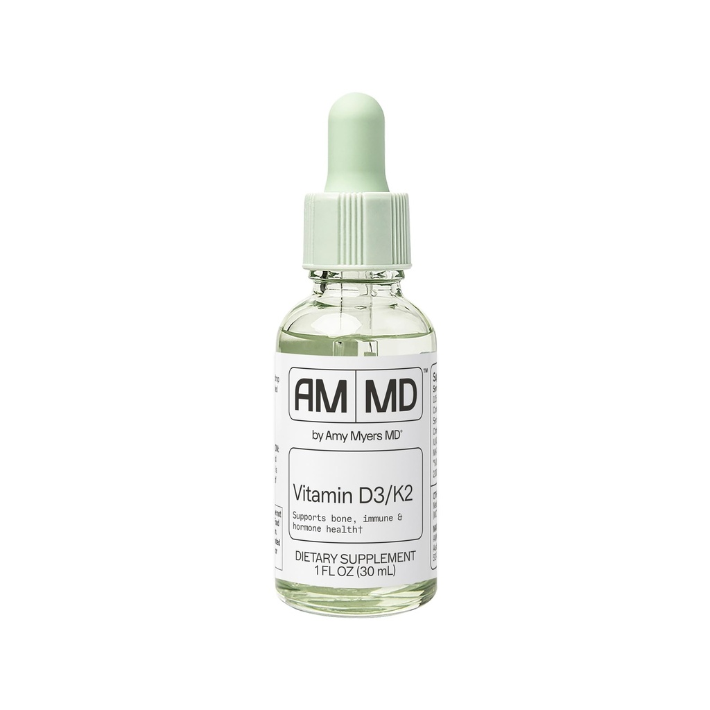 Amy Myers MD Vitamin D3/K2 Liquid - Υποστηρίζει την υγεία των οστών, την ανοσοποιητική λειτουργία & την ισορροπία ορμονών - Υψηλή απορρόφηση - Μη-Dairy, Gluten-free - 1 fl oz (30 υπηρεσίες)