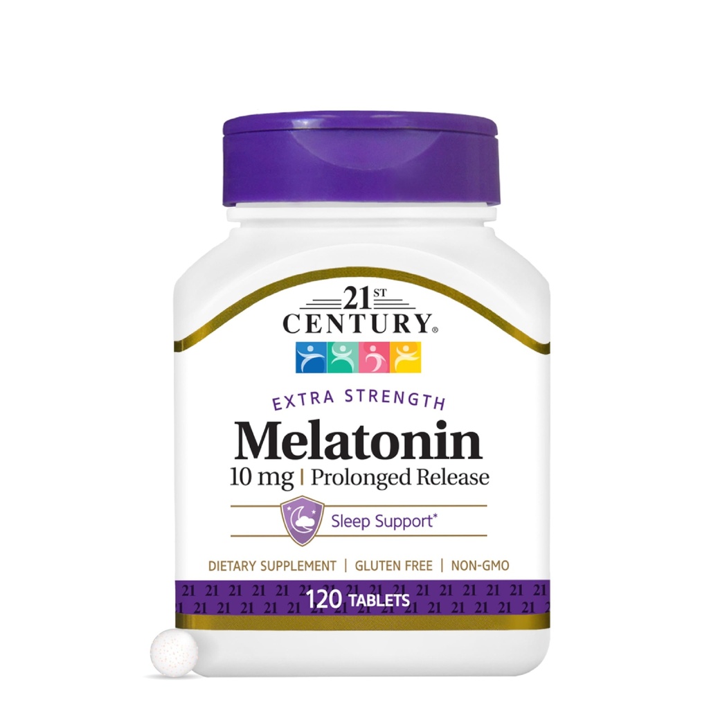 21st Century Melatonin 10mg Extra Strength Tablets, (120 Count), Prodonged Release Sleep Aid for Adults, Promotes Relaxation & Restful Sleep, Non-Habit Forming, Gluten-free, Non-GMO