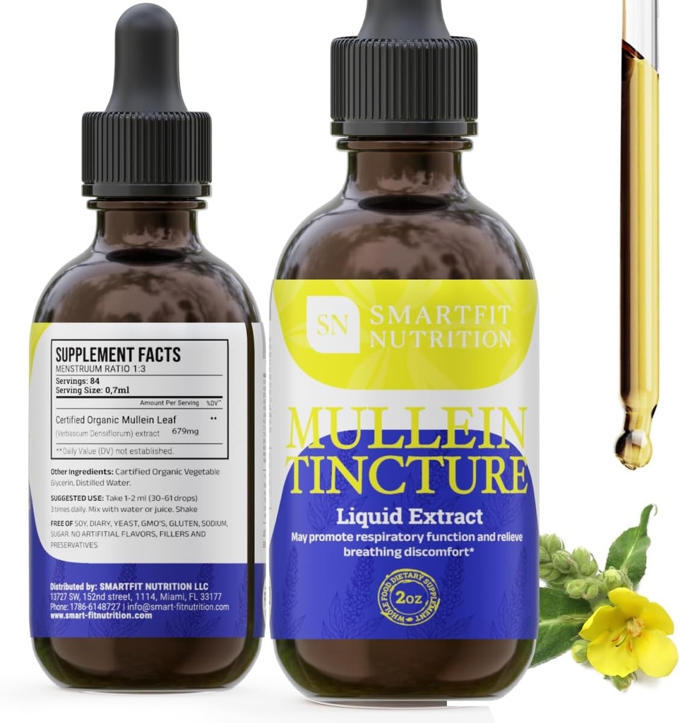 Mullein Leaf Extract - Drops Mullein - Καθαρίστε τον πνεύμονα - συμπλήρωμα για την υποστήριξη του αναπνευστικού συστήματος & υγιής Mucous Membranes - Verbascum Densiflorum - 2 oz